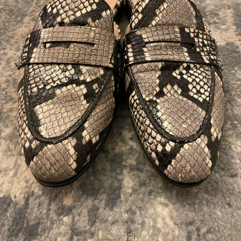 SOLD OUT! J.Crew Academy penny loafer mules in snake-embossed leather, SZ 7. - Picture 5 of 11